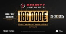 Ein Mann und eine Frau sitzen an einem Pokertisch und konzentrieren sich intensiv auf ihre Spielkarten. Um sie herum sind Pokerchips und Getränke zu sehen.