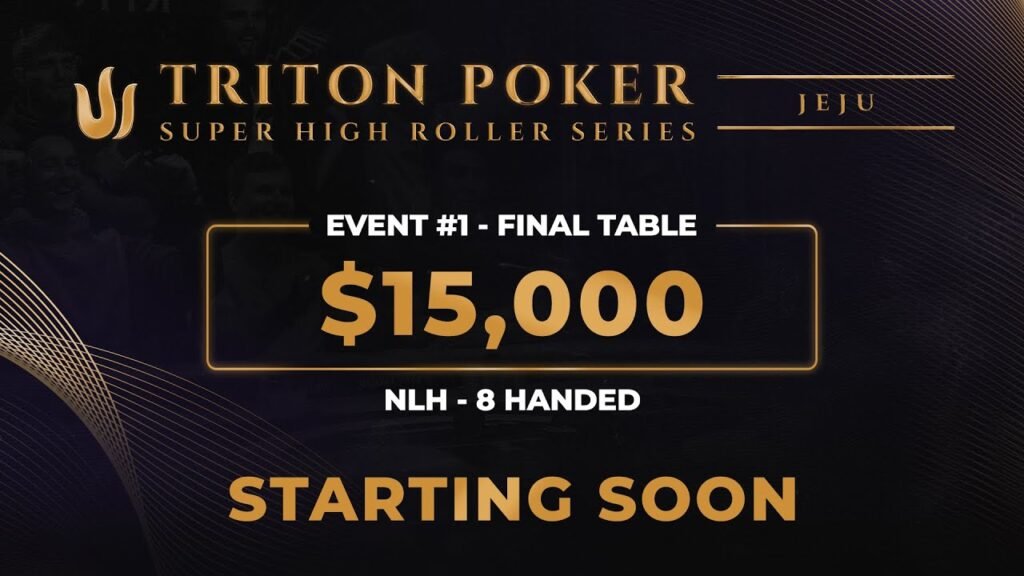 Ein Gruppenbild von acht Pokerspielern an einem Tisch während des Jeju 15k NLH Turniers, das am dritten Tag im Livestream übertragen wird.