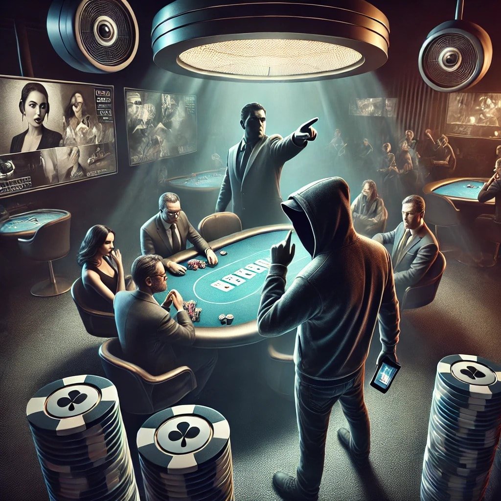 Ein eleganter und luxuriöser Innenraum eines Casinos mit glänzenden Kronleuchtern, goldenen Verzierungen und roten Teppichen. Menschen in schicker Abendgarderobe spielen an Spieltischen