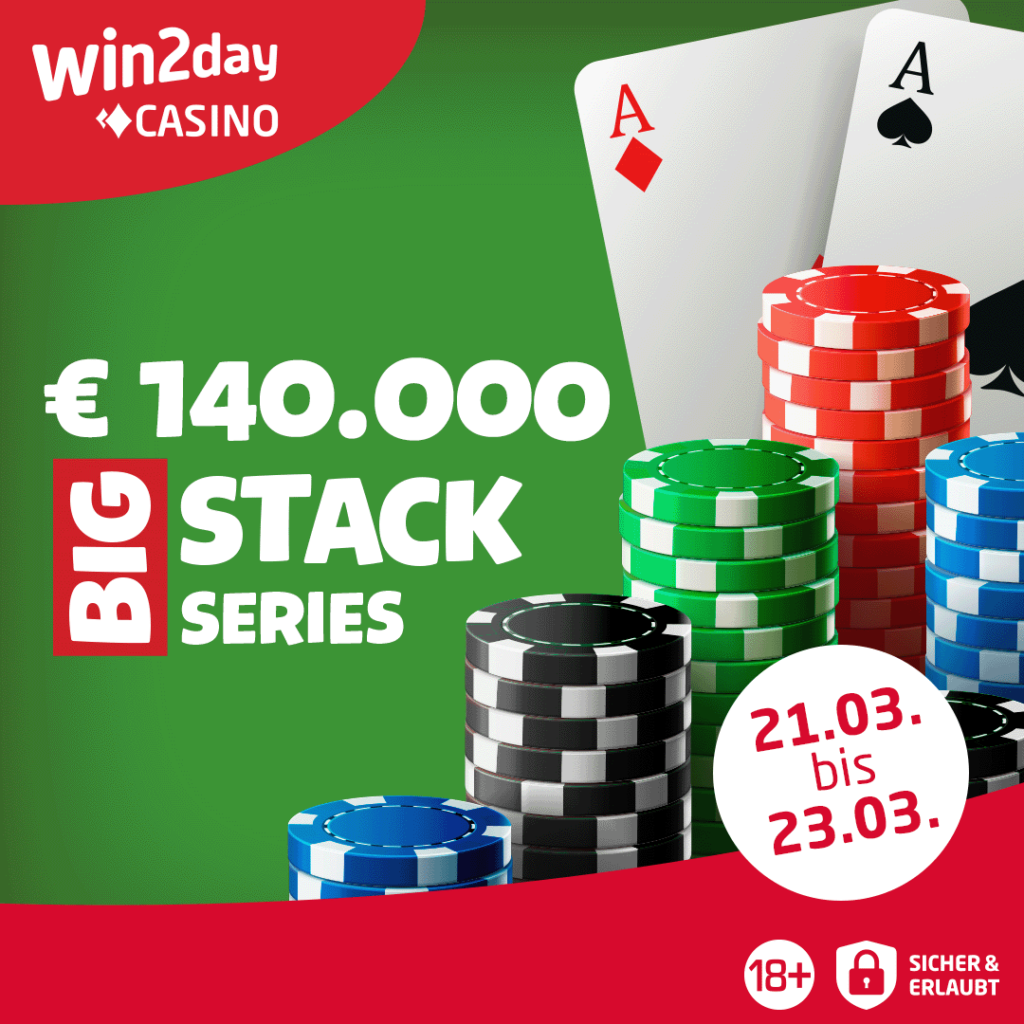 Ein professioneller Pokerspieler mit Sonnenbrille und Kopfhörern, der konzentriert an einem Pokertisch sitzt und seine Karten betrachtet. Im Hintergrund sind weitere Spieler und Chips zu sehen.