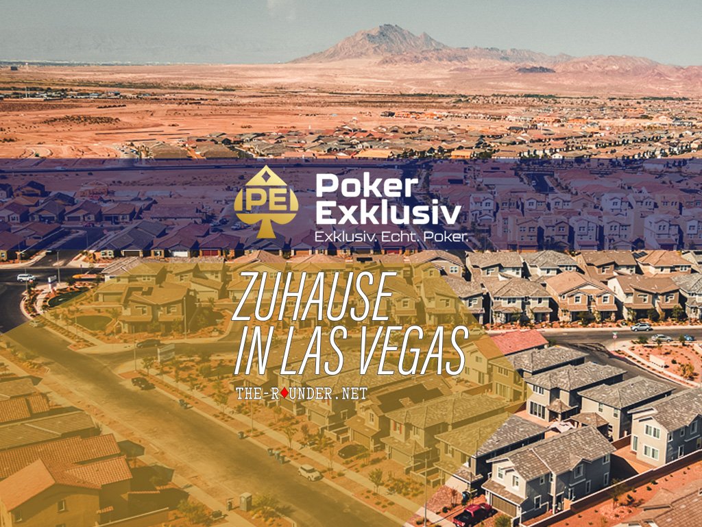 Ein animierter Pokertisch in Las Vegas mit einer Gruppe von Menschen, die Karten spielen und Jetons setzen. Die Atmosphäre ist lebhaft und spannend, mit einer Mischung aus Konzentration und Fre