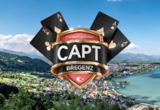 Ein stilisiertes Logo von Casino Bregenz am Bodensee, bestehend aus einem stilisierten Spielchip und dem Schriftzug "Bregenz" in kräftigen blauen und weißen Farben.